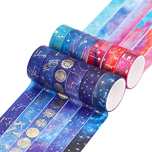 12 Rollen Washi Tape Set,Sternenhimmel Masking Tape Klebeband Gold Stamping Masking Tapes Washi Masking Tape Dekorative Klebeband Multi-Pattern Dekoratives Klebeband für Heimwerken 5mm x 2m von Jodsen