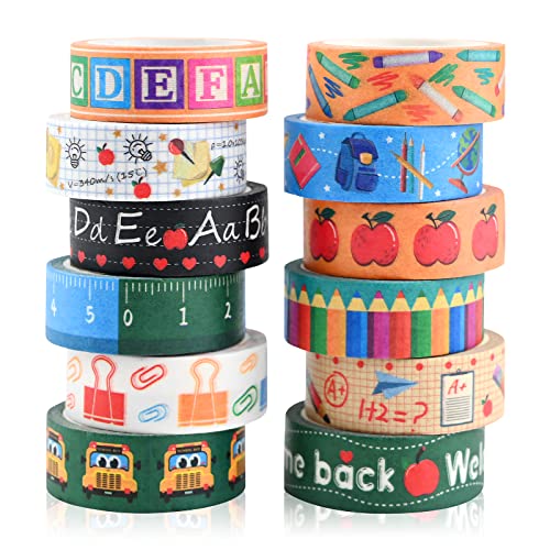 12 Rollen Washi Tape Set Süßes Dekoratives Klebeband Bleistift Autolineal Bunt Masking Tape Japanische Papierbänder Masking Tape Klebebänder ästhetisches Zubehör für Scrapbooking Geschenkverpackung von Jodsen