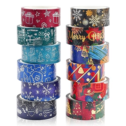 12 Rollen Weihnachten Washi Tape Set,Dekoband Masking Tape Dekorative Selbstklebendes Papier Klebeband für Weihnachten Kunst Handwerk Tape DIY Scrapbooking Planer Geschenkverpackung Dekorationen von Jodsen