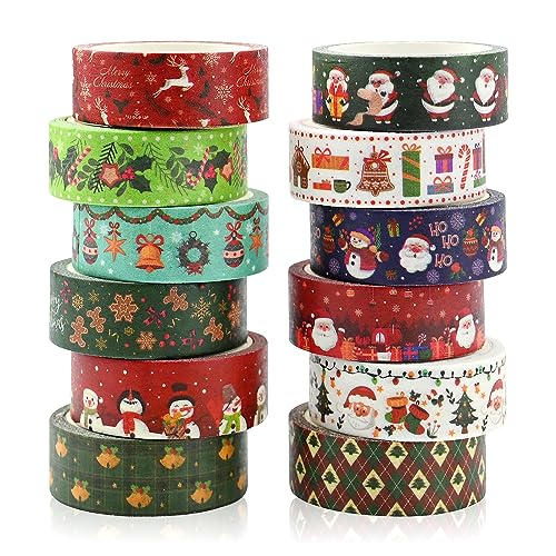 12 Rolls Weihnachten Washi Tape Set Multi Muster Dekoratives Klebeband Schneemann Dekorative Klebebänder Urlaub Bänder Pastell Scrapbooking Aufkleber Klebeband für Scrapbooking Geschenkverpackung von Jodsen