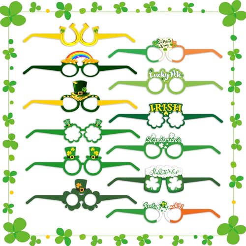 12 Stück St. Patrick's Day Papier Brille Photo Booth Requisiten Neuheit Irish Kleeblatt Fiesta Brille Leprechaun Hut Brille St. Patrick's Day Dekor Brillengestell Kostümzubehör für Kinder Erwachsene B von Jodsen