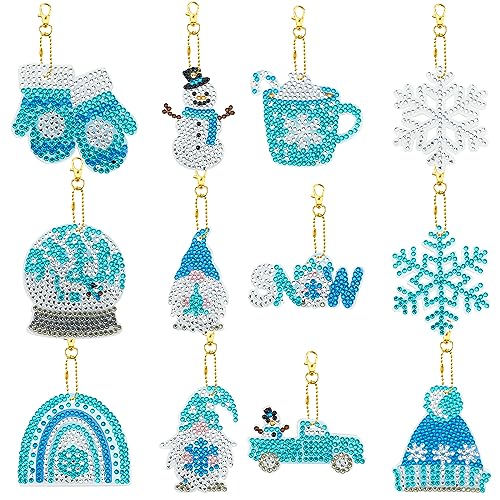 12 Stück Weihnachten 5D Diamond Painting Anhänger,Blaue Schneeflocke Zwerge DIY Diamant Malerei Schlüsselanhänger Kits für Kinder Erwachsene,Schlüsselbund Strass Malerei Kunst Ornamente Dekoration von Jodsen