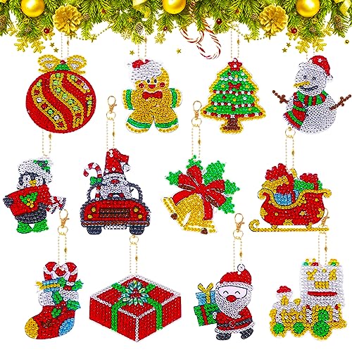 12 Stück Weihnachten 5D Diamond Painting Anhänger,Doppelseitig DIY Diamant Malerei Schlüsselanhänger Kits für Kinder Erwachsene,Weihnachtsbaum Weihnachtsmann Schlüsselbund Kunst Ornamente Dekoration von Jodsen