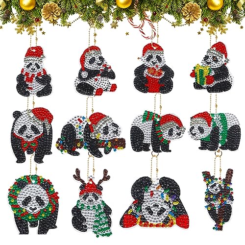 12 Stück Weihnachten Panda Diamond Art Painting Schlüsselanhänger,Weihnachten Diamant Malerei Painting Kinder Set,Strass Mosaik Diamant Malerei Schlüsselbund Anhänger für Mädchen Tasche Dekoration von Jodsen