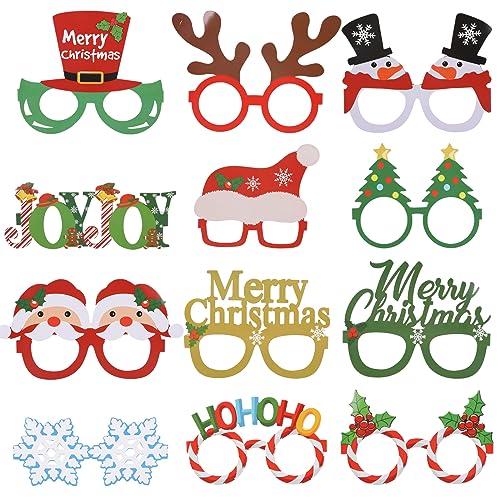 12 Stück Weihnachtsbrille Party Brille Rahmen Weihnachts Papier Brille Neuheit Weihnachten Foto Requisiten Brillenrahmen Weihnachtsgläser Brille für Weihnachsparty Kostüm Dekoration Kinder Erwachse von Jodsen