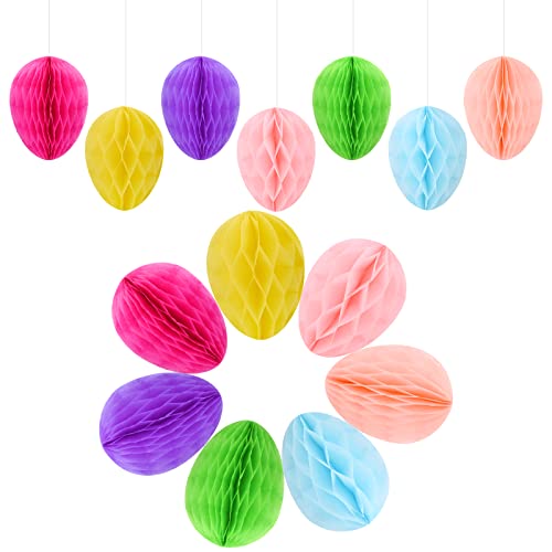 14 Stück Ostereier zum Aufhängen Papier Waben Bälle Osterdekoration Hängende Eier mit Bändern Bunte Ei Anhänger Ornamente für Home Office Schule Kindergarten Ostern Party Festival von Jodsen