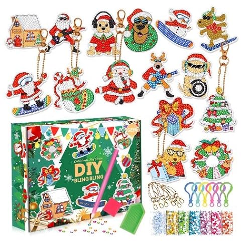 15 Stück 5D DIY Weihnachten Diamant Malerei Schlüsselanhänger Kits Diamond Painting Weihnachten für Kinder Erwachsene Machen Anhänger Schlüsselbund Strass Malerei Stickerei Kunst Ornamente Dekoration von Jodsen