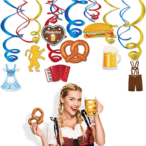 15 Stücke Oktoberfest Decoration Hängende Wirbel Doppel Spiralen Decken Oktoberfest Folien Luftschlangen Wirbellager mit Bierwurst Zubehör für Bayerische Oktoberfest Geburtstag Hochzeitsfestival von Jodsen