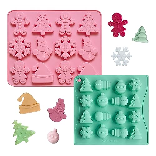 2 Stücke Weihnachtsformen Weihnachtsbaum Lebkuchen Mann Harz Schokoladenform Schneemann Schneeflocken Silikon Backformen Eiswürfelschalen für DIY Kuchen Dekoration Kerze Seife Muffin Fondant Jelly von Jodsen