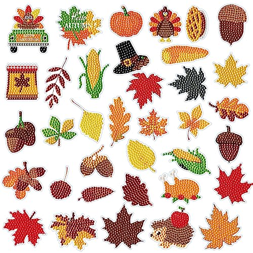 36 Stück Diamond Painting Aufkleber Set für Kinder Erwachsene Anfänger,Thanksgiving 5D Diamant Malerei Sticker Kits,Ahornblätter Kürbis Diamant Painting Bilder Kinder Sticker,Diamant Mosaik Geschenk von Jodsen