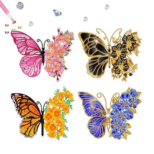 4 Stück Schmetterling Diamond Painting Sticker Set für Kinder,5D Diamant Malerei Aufkleber Kit,Blumen Diamant Painting Bilder Kinder Sticker,Junge Mädchen Anfänger,Diamant Mosaik Llebebilder Geschenk von Jodsen