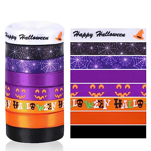 4.5 Meters Halloween Satinband,8 Rollen Farbe Satinband,Stoffband für Kleid Hochzeit,Geschenkband Schleifenband,Schwarz Orange Lila Stoffband,Dekoration Geschenkband für Geburtstag,Verpacken,Basteln von Jodsen