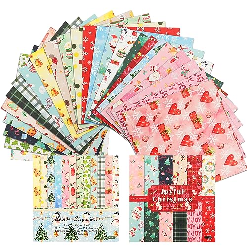 48 Blatt Weihnachtsmuster Papier Pack 24 Designs Weihnachtsmuster Papierset zum Basteln Scrapbook Dekoratives Weihnachtspapier Sammlung mit Muster Bastelpapier für Kartenherstellung Scrapbook Zubehör von Jodsen