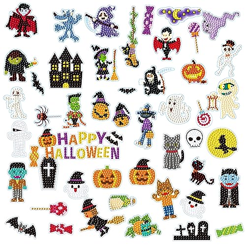 49 Stück 5D Halloween Diamond Painting Kinder Set Kürbis Geister Kunst Anfänger Diamant Malerei Aufkleber for Halloween Bilder Malerei Diamantaufkleber Mosaik Aufkleber für Jungen Mädchen Geschenke von Jodsen