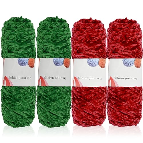 4x100g Weihnachtstag Strickwolle zum Stricken häkeln Chenille Sockenwolle zum Stricken Super weich Grob Crochet Knitting Yarn für handgefertigte Taschen Pullover Schuhe Hüte Pullover Decken Schals von Jodsen