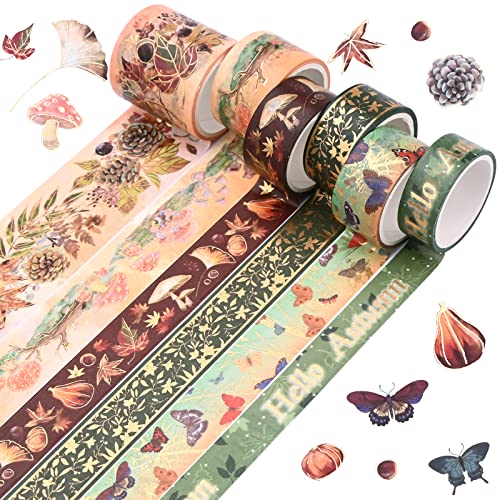 6 Rollen Washi Tapes Set Masking Dekorative Klebeband Tape Kürbis Ahornblatt Papierband DIY Handwerk Klebeaufkleber Japanische Maskierung Beschreibbare Dekobänder für Sammelalben Geschenkverpackung von Jodsen