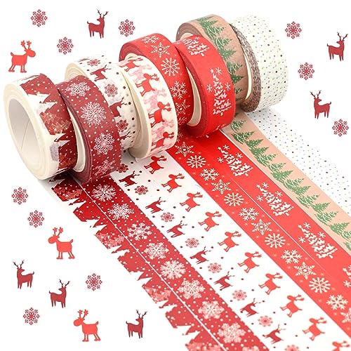 8 Rolls Weihnachten Washi Tape Set Schneeflockenhirsch Rentier Dekorative Klebeband Multi-Muster Scrapbooking Aufkleber Xmas Tree Washi Masking Tapes Papierband Bastelmittel für Geschenkverpackung von Jodsen