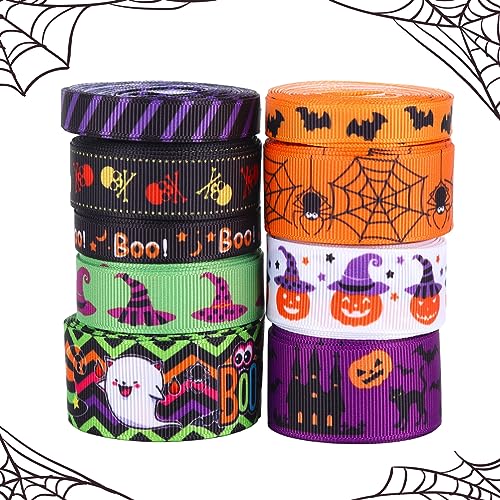 9 Rollen Halloween BäNder, Halloween DIY ZubehöR Polyester Satin BäNder, Handgefertigtes Dickes Stoffband für Halloween Party Geschenkverpackungen, BlumensträUßE, Lanyards, Kunsthandwerk von Jodsen