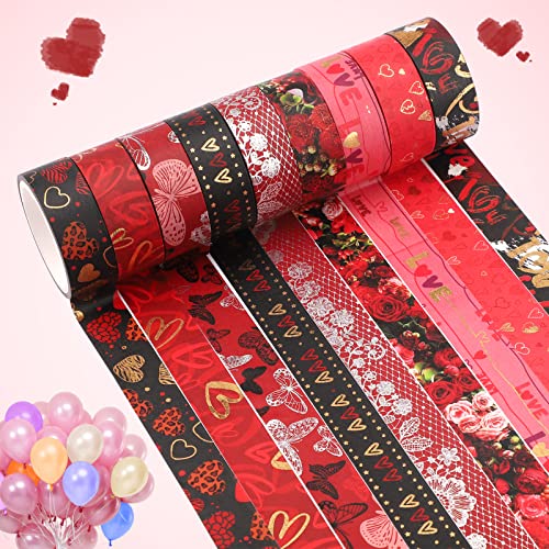 9 Rollen Valentinstag Washi Tape Set,Gold Dekorative Masking Tapes Aufkleber Selbstklebendes Klebeband für Valentinstag Weihnachten Kunst Handwerk DIY Scrapbook Planer Geschenk Verpackung Dekorationen von Jodsen