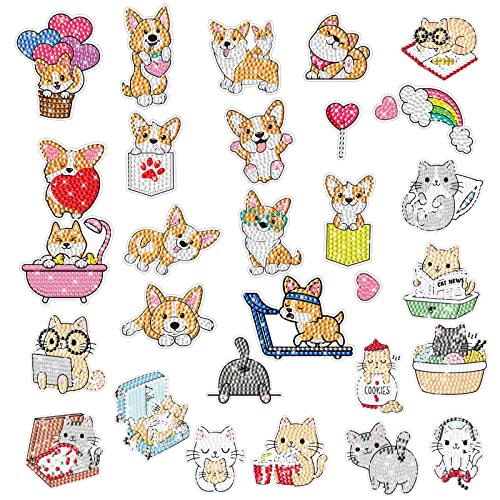 Diamant Malerei Aufkleber, Hunde und Katzen Diamond Painting Sticker Set für Kinder Erwachsene, Diamant Mosaik Aufkleber Kunst und Handwerk Set für Scrapbooking, Notebooks, Tassen, Gepäck, Laptops von Jodsen