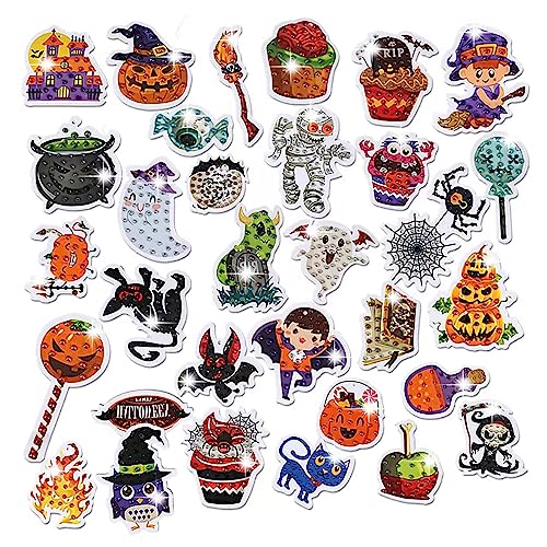 Diamond Painting Sticker Set,32 Stück Halloween Diamond Painting Anhänger,Diamant Malerei Aufkleber Kits,5D DIY Diamant Malerei Anhänger,Geschenkanhänger Etiketten für Kinder Erwachsene Anfänger Dekor von Jodsen