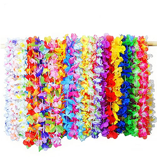 Hawaiian Leis Ketten Set,36 Stück Luau Blumen Girlande Halskette,Bunte Rüschen Regenbogen Blumen,Tropische Sommer Thema Kleid Party Dekorationen,Strandurlaub Geburtstag Hochzeitsfeier Begünstigt von Jodsen