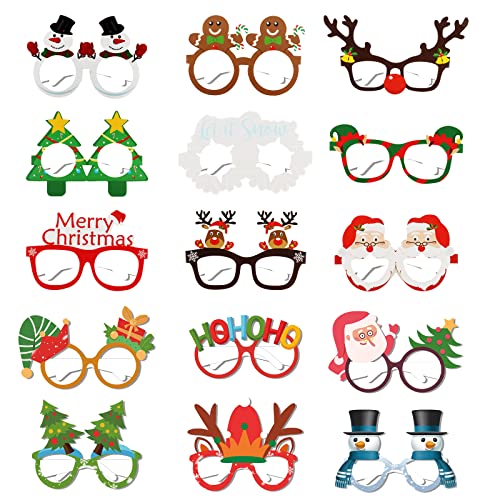 Jodsen 15 Stück Weihnachten Papier Brillen Photo Booth Requisiten Neuheit Weihnachten Brillenrahmen Maskerade Masken Fiesta Brille Partyspiel Brillen Kleid Kostüm Dekoration Partyzubehör für Kinder von Jodsen