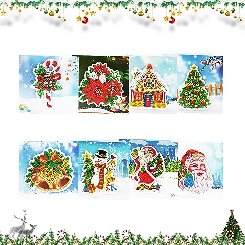 Jodsen 8 Stück Diamant Malerei Weihnachtskarten,Weihnachten Diamond Painting Set,Diamant Painting Gruß Karten Geschenkkarte Handgefertigte Mit Umschlägen,Weihnachten Diamond Painting Set Für Festival von Jodsen