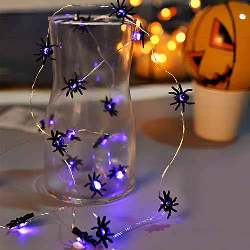 Jodsen Halloween Lichterkette, 2M 20 LED Halloween Spinnen Lichter, Batteriebetriebene Lichterkette, Halloween Deko, Spinnen Dekoration Licht für Halloween Innen Außen Party Garten Deko von Jodsen