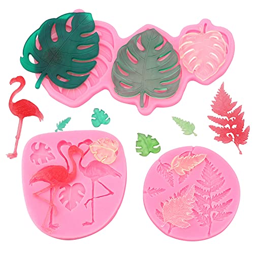 Jodsen Hawaii Silikonformen,3D Hawaii Tropical Leaf Flamingo DIY Backform für Candy Chocolate Cake,3er Pack Summer Tropical Palm Resin Gießformen für Soap Polymer Clay von Jodsen