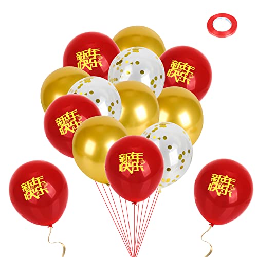 Luftballon Rot Gold,30 Stück Chinesisches Neujahr Rot-Gold Ballons Set,Neujahr Latex Helium Luftballons mit Bändern,10 Zoll Rote Konfetti Luftballons für Frühlingsfest Hochzeit Party Dekoration von Jodsen