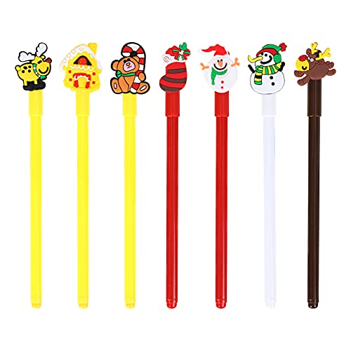 Weihnachtsgelstift,28er Pack Cute Xmas Soft Pottery Black Ink Roller Marker Kugelschreiber,17,5 cm Wiederverwendbarer Cartoon Schneemann Bär Schnee Haus für Schulbüro Schreibwaren von Jodsen