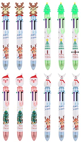 Weihnachtskugelschreiber,12 Stück Weihnachten Nette Rollerball Kugelschreiber Schreibwaren Set 6 Farbe Weihnachten Rollerball Gel-Tintenstifte Schneemann Weihnachtsmann Rentier Weihnachtsbaum Stift von Jodsen