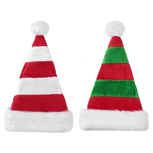 Weihnachtsmützen,2 Stück Weihnachtsmann Mütze mit Roten, Grünen und Roten Weißen Streifen für Erwachsene,Kinder,Weihnachts Mütze für Weihnachtsfeier, Silvesterparty, Festliches Partyzubehör von Jodsen
