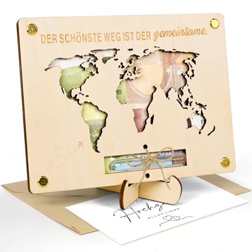 Joellfuner Geldgeschenk Hochzeit, Weltkarte Bilderrahmen Geldgeschenk, Hochzeit Geschenke mit Ständern Briefköpfe, Dekorative Geschenkkarte Holz, Personalisierte Weltkarte für Brautpaar (Holzfarbe) Joellfuner Geldgeschenk Hochzeit, Weltkarte Bilderrahmen Geldgeschenk, Hochzeit Geschenke mit Ständern Briefköpfe, Dekorative Geschenkkarte Holz, Personalisierte Weltkarte für Brautpaar (Holzfarbe) von Joellfuner