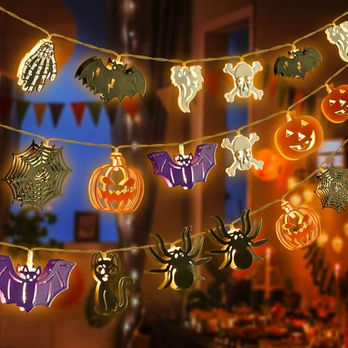 Joellfuner Halloween Lichterkette, 3M 20 LED Halloween Deko Lichterkette, Lichterkette Halloween mit Fernbedienungen Timer Funktion, 8 Modes Lichterketten, Halloween Innen Außen Party Deko von Joellfuner