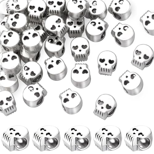 Joez Wonderful 20 Stück silberne Totenkopf-Perlen, makroporöse Totenkopf-Charms, kleine Metall-Skelettperlen, Halloween-Perlen für Schmuckherstellung, Armbänder, Halsketten, Bastelarbeiten (1,4 cm) von Joez Wonderful