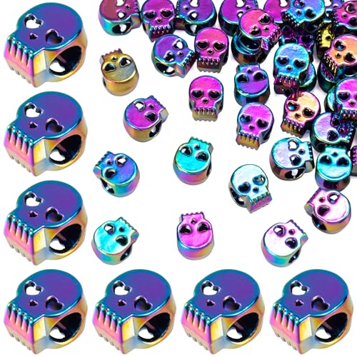 Joez Wonderful Bunte Totenkopf-Perlen, makroporöser Totenkopf-Anhänger, kleine Metall-Skelettperlen, Halloween-Perlen für Schmuckherstellung, Armbänder, Halsketten, Bastelarbeiten (1 cm), 20 Stück von Joez Wonderful