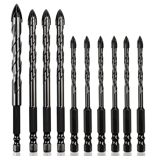 10 Pieces Tile Drill Bit Set, Glass Drill Ceramic Drill with Hexagonal Shank Masonry Drill Glass Drill Set for Glass Tiles Mirror Concrete (5MM/2+6MM/4+8MM/2+10MM/1+12MM/1) von Jognee