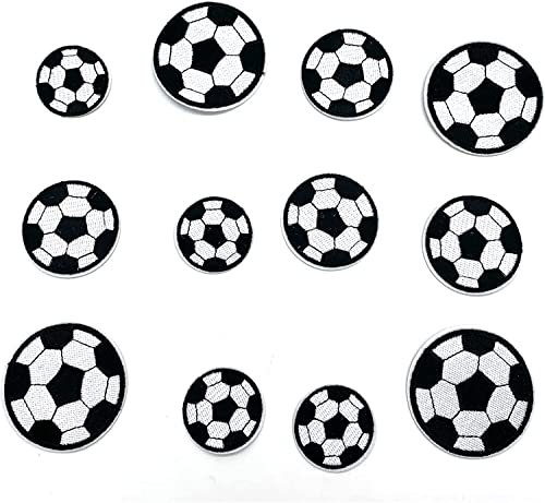 12 Stück Fußball Stoff Patch Stickerei Patch, Fußball bügeln auf Patch, Aufnäher fussball Fußball Stickereien Aufbügeln Bügelbild Ball für Jeans, Rucksäcke, Schals, Socken von Jognee