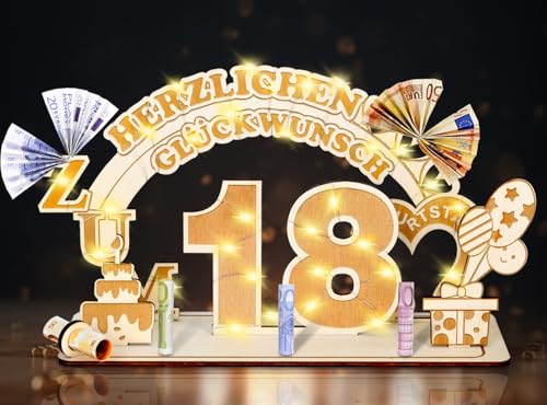 18.Geldgeschenke Geburtstag für Mädchen Junge,18 Geburtstag Geschenke Mädchen Junge, 18 Geburtstag für Mädchen Junge,Geldgeschenke Geburtstag 18 Alles Gute zum mit LED Lichterkette von Johiux