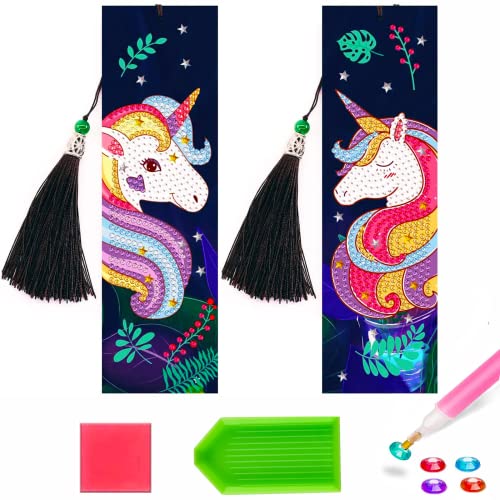 2 Stücke Lesezeichen Diamond Painting Kinder Einhorn Geschenke für MäDchen, Malen Nach Zahlen Kit FüR Abschluss Valentinstag Weihnachts Geburtstags Geschenk für 6-7-9-10-12 jährige Kinder. von Johiux