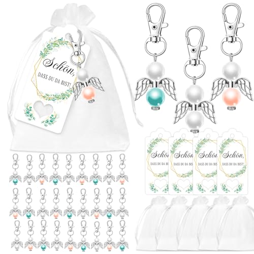 Johiux 30 Stück Schutzengel Geschenkanhänger für Kommunion Hochzeit Weihnachten,Glücksbringer,Schön Dass Du Da Bist Anhänger,Gastgeschenke Hochzeit mit Schutzengel Anhänger,Abschiedsgeschenk Schüler von Johiux