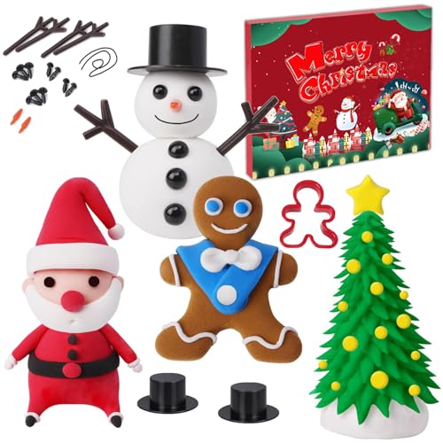 5 Stück Weihnachten Bastelset Kinder,Bastelset Weihnachten Modelliermasse Lufttrocknend,Weihnachten Schneemann Modelliermasse,Knete Magic Dough Air Dry Clay,Weihnachten Geschenk für Jungen und Mädchen von Johiux