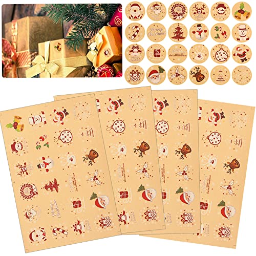 96 Stück Groß Kraftpapier Weihnachtsaufkleber,Geschenkaufkleber Weihnachten,Etiketten Weihnachten,Weihnachtsaufkleber für Papiertüten,Frohe Weihnachten Aufkleber Rund,Aufkleber für Süßigkeiten von Johiux