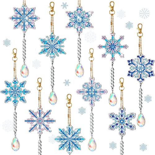 Johiux 5D Weihnachten Diamond Painting Schlüsselanhänger Bastelset Weihnachten,10 Stück Schneeflocken Diamond Painting Anhänger,5D DIY Winter Double-Sided Diamond Painting Diamant-Anhänger. von Johiux