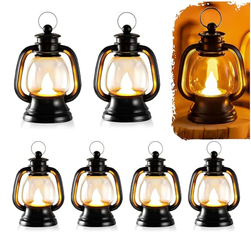 Johiux 6 Stück Schwarz Mini Laterne LED,Kleine Laterne Halloween Deko,Halloween Tischdeko,Laterne Kinder,Mini Weihnachtsdeko Laterne,Led Weihnachtslaterne,Ramadan Deko,Laterne Kinde St Martin von Johiux