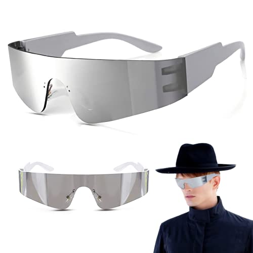 Johiux Schnelle Brille Rave Futuristische Sonnenbrille,1 Stück Silber Futuristische Brille Hässliche Zyklop Sonnenbrille,Space Brille Alien Brille set,Fun Glasses Rollenspiel Halloween Brillen. von Johiux