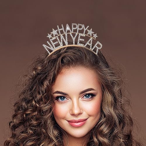 Johiux Happy New Year 2024 Stirnbänder für Frauen Silber Diamant Neujahr Haarband,Haarschmuck Haarbänder Weihnachten Neujahr Partyzubehör Fotorequisiten Haarschmuck Geschenke. (Silber 1) von Johiux