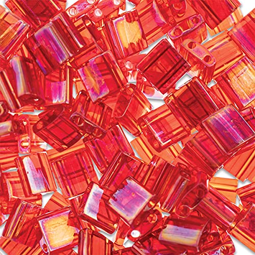 Miyuki Tila-Perlen, 5 x 5 mm, 2 Löcher, TL0254V, Rot, transparent, AB, 5,2 g, Phiole mit japanischen Glasperlen von John Bead